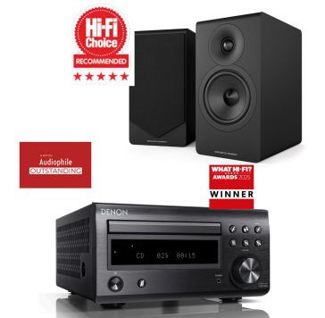 מערכת סטריאו קומפקטית משולבת נגן CD ורמקולים מדפיים