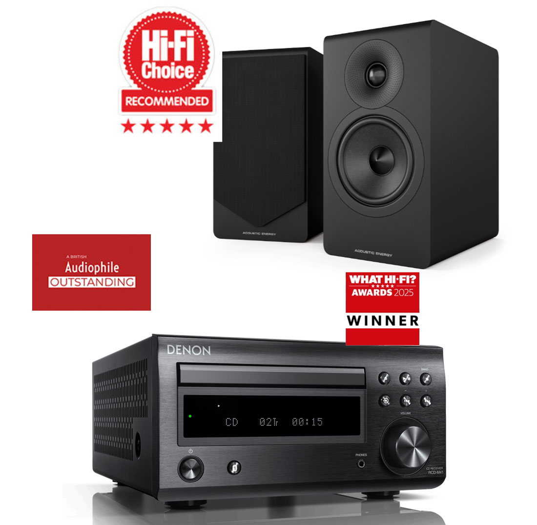 D-M41-DENON-+-AE300 מערכת סטריאו קומפקטית משולבת נגן CD ורמקולים מדפיים